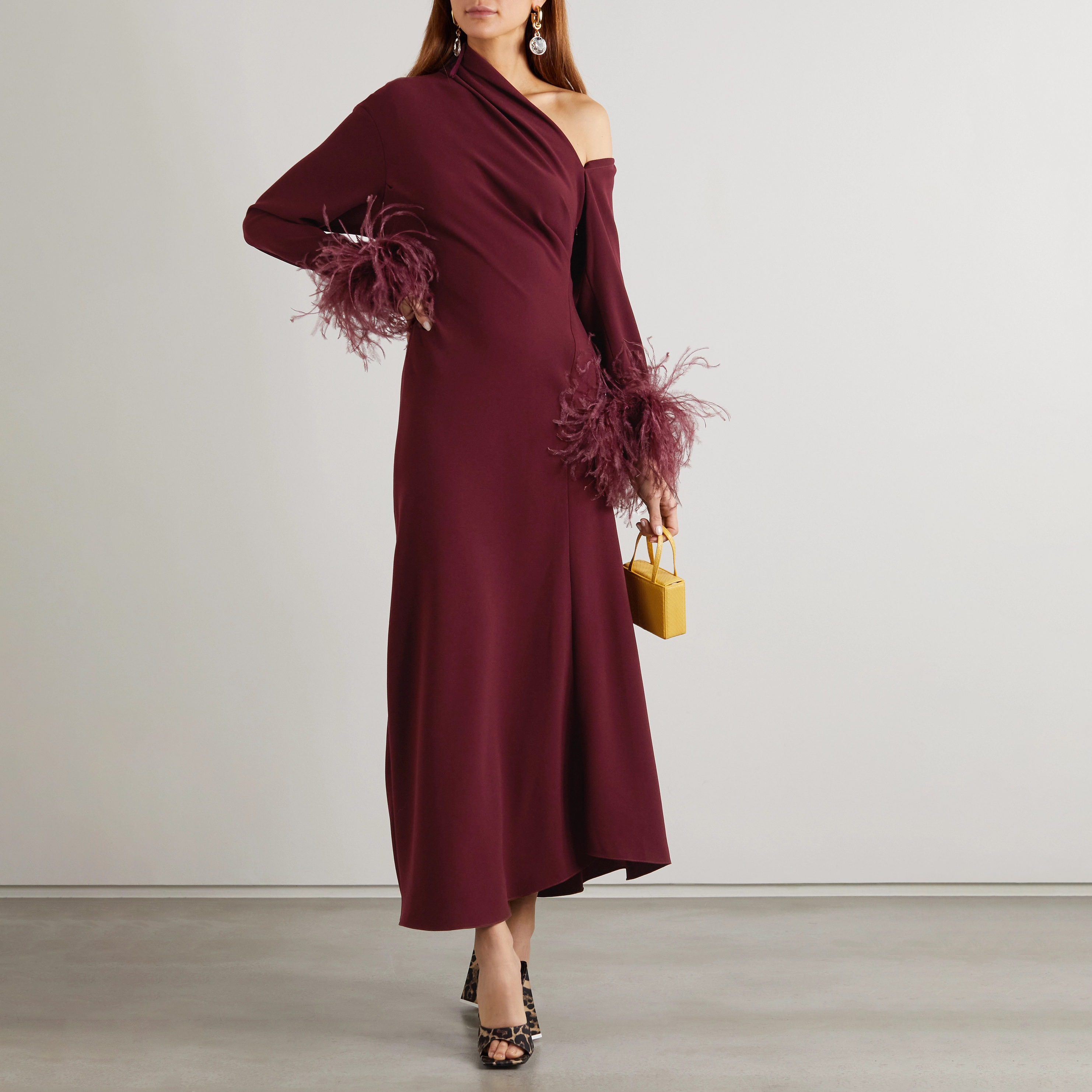 Burgundy feather clearance dress