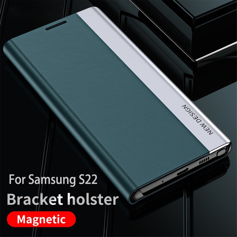 Estojo de suporte estéreo com flip magnético galvanizado para telefones da série Samsung Galaxy S21/S22
