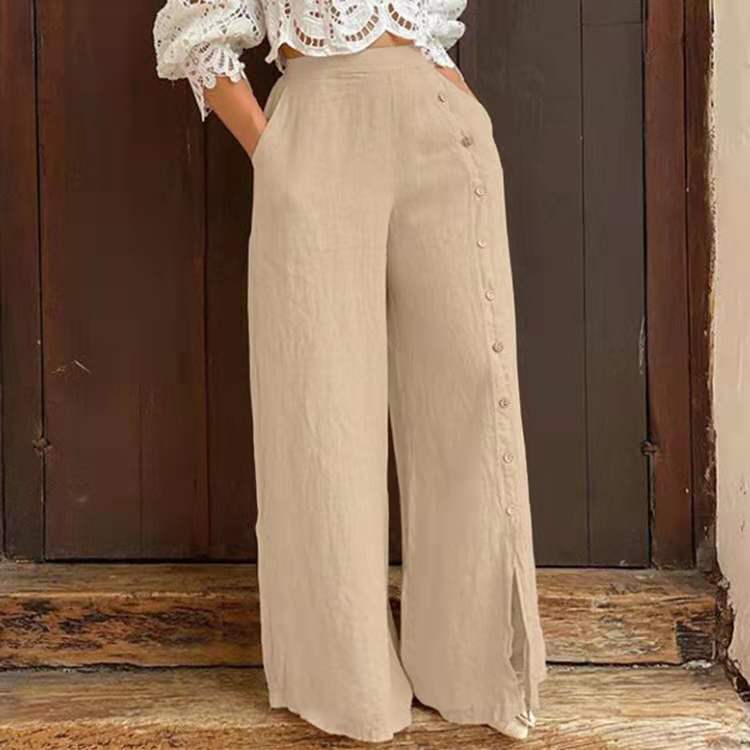 Spring and autumn new multi-button slit wide-leg pants high-waisted trousers