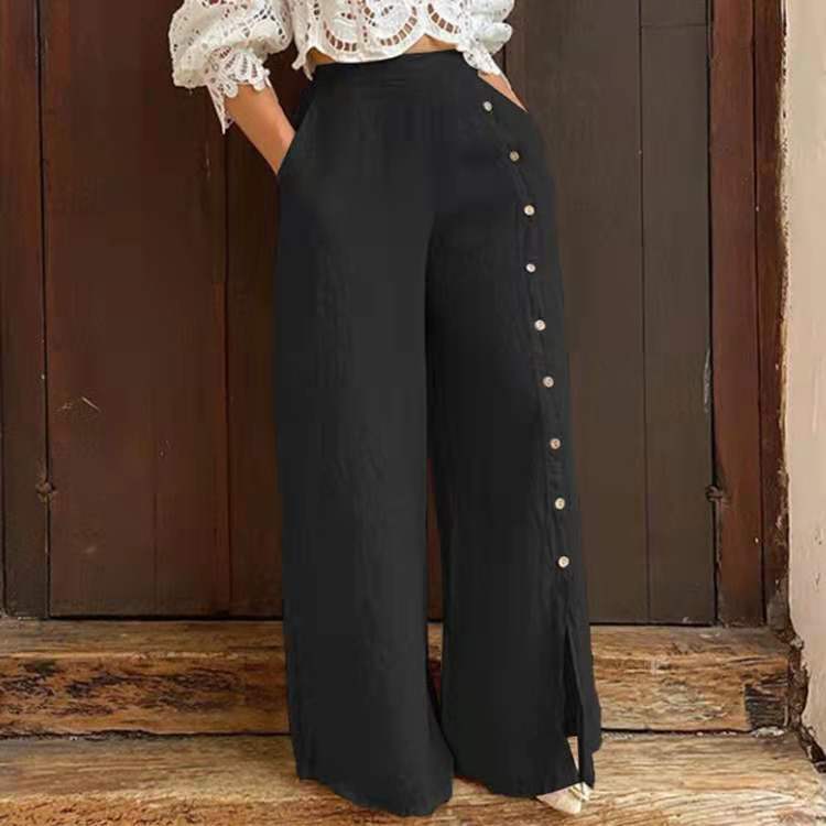 Spring and autumn new multi-button slit wide-leg pants high-waisted trousers