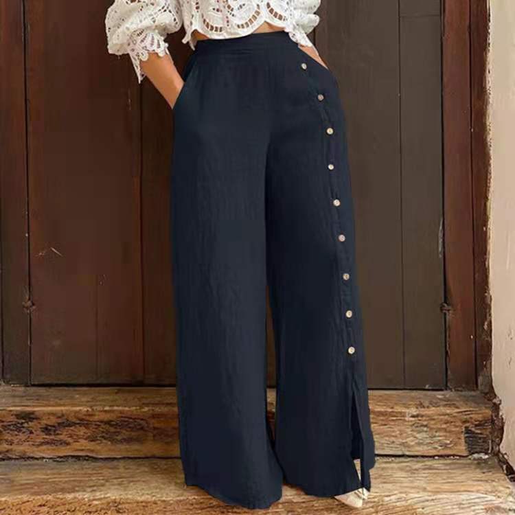 Spring and autumn new multi-button slit wide-leg pants high-waisted trousers