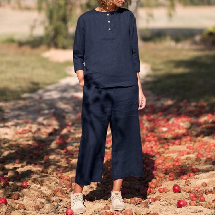 عارضة زر منتصف الأكمام جيب بلون القطن بدلة الكتان