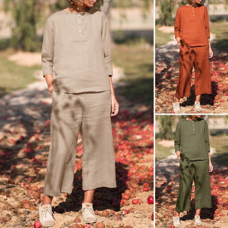 عارضة زر منتصف الأكمام جيب بلون القطن بدلة الكتان