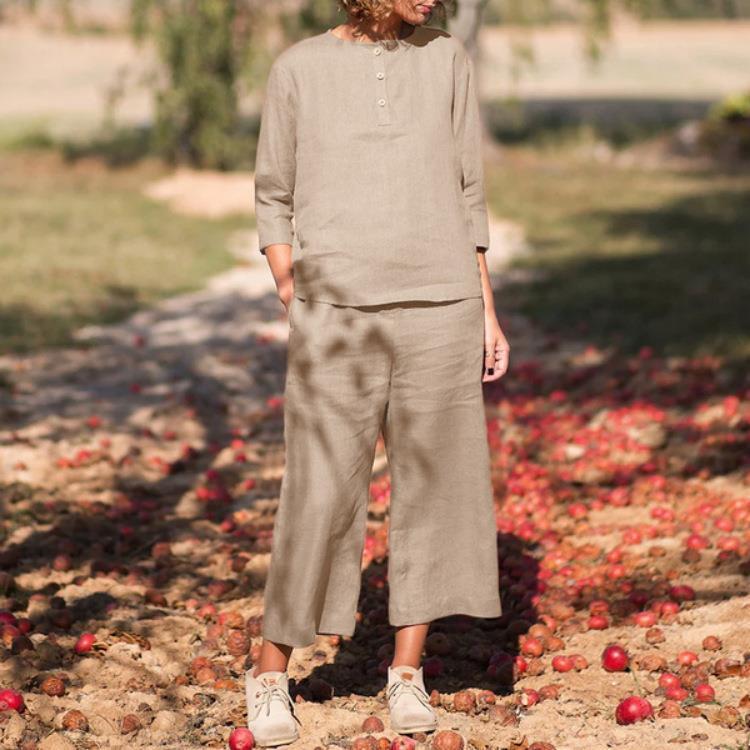 عارضة زر منتصف الأكمام جيب بلون القطن بدلة الكتان