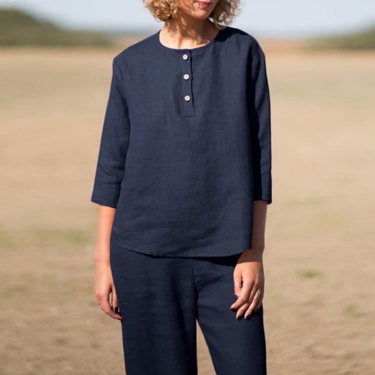 عارضة زر منتصف الأكمام جيب بلون القطن بدلة الكتان