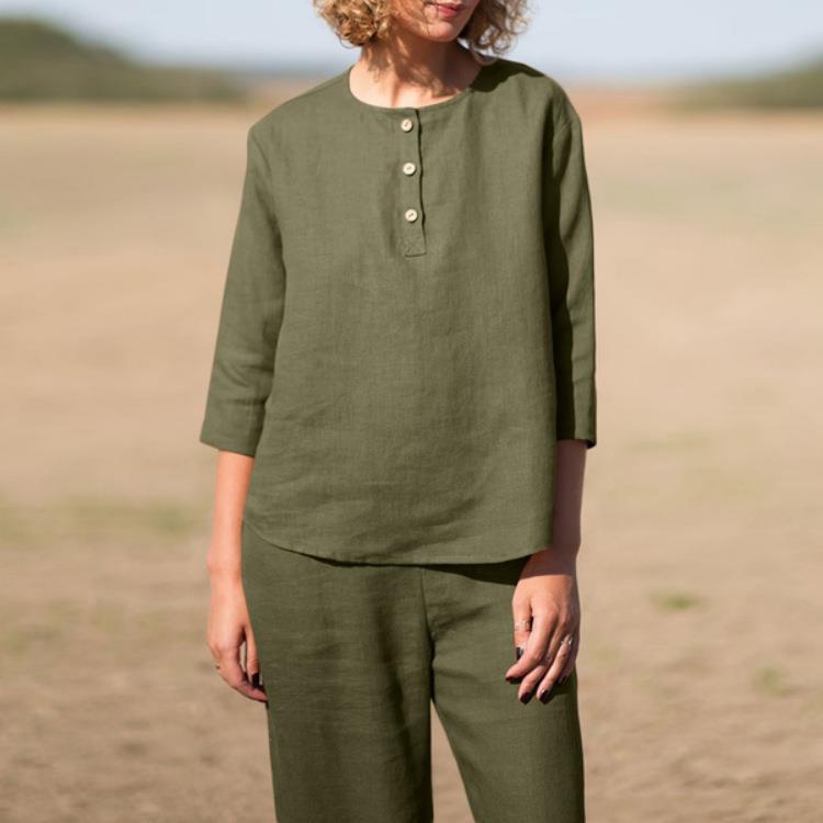 عارضة زر منتصف الأكمام جيب بلون القطن بدلة الكتان