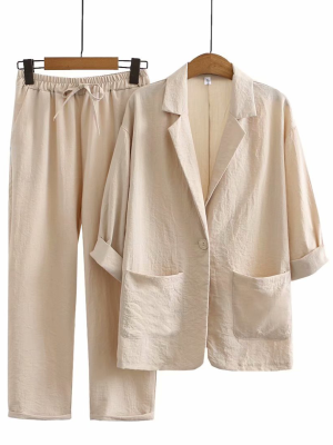 Nowa moda Casual Cotton Linen Suit Top Pants Set
