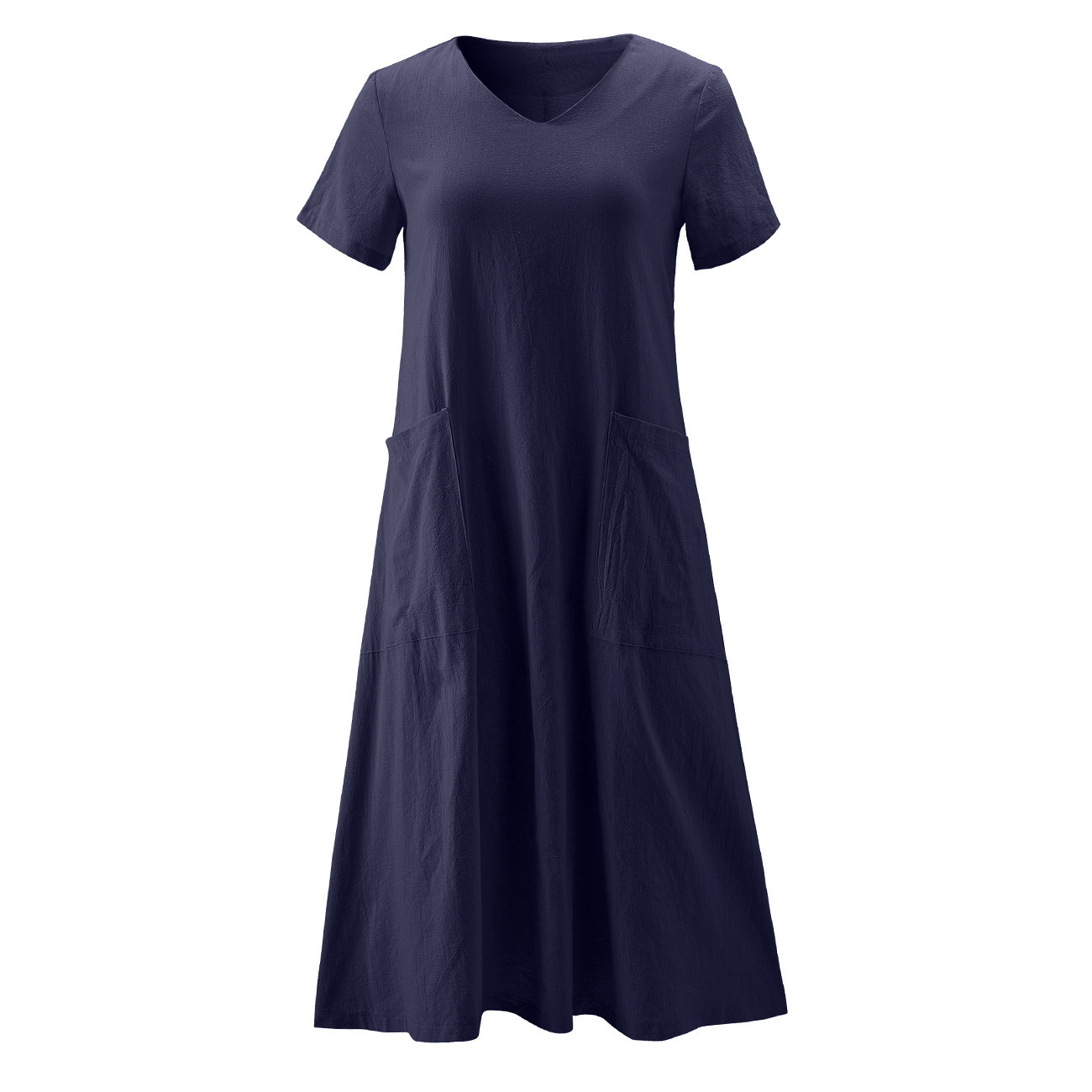 Literary retro cotton and linen V-neck large swing dress