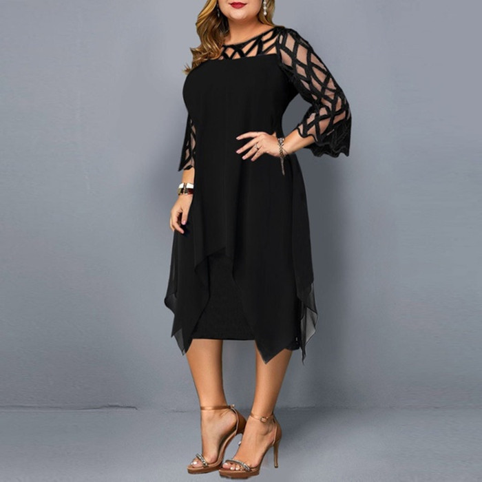 Lace Paneled Chiffon Dress