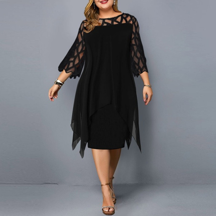 Lace Paneled Chiffon Dress