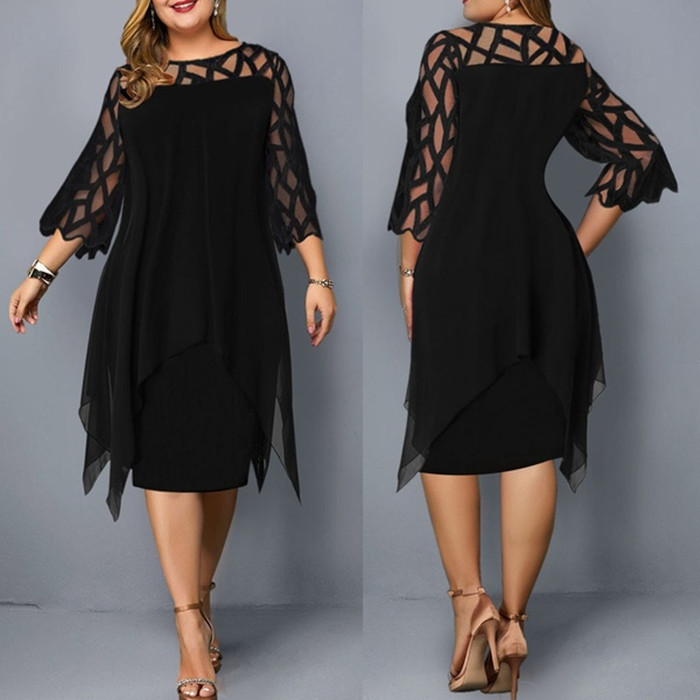 Lace Paneled Chiffon Dress