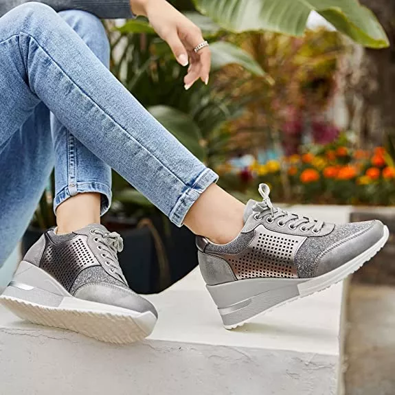 Women Sneakers Lace-Up Wedge Sports Shoes Women's Vulcanized Shoes Casual  Platform Ladies Sneakers Comfy Females Shoes | Wish