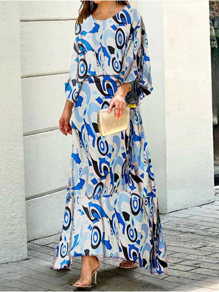 طباعة سلسلة بأكمام قصيرة أعلى بدلة طويلة تنورة