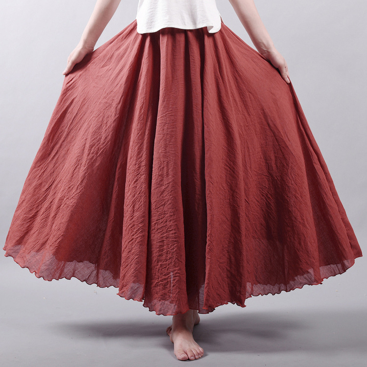 Plus size solid color cotton and linen skirt