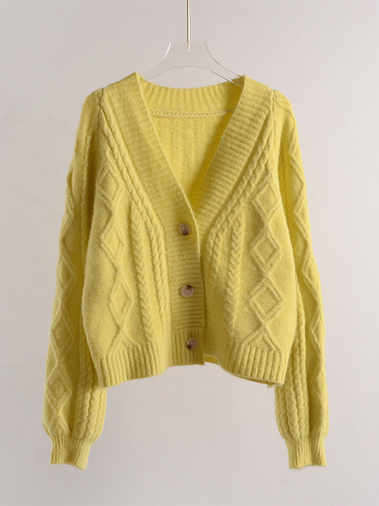 Solid color cardigan long-sleeved sweater