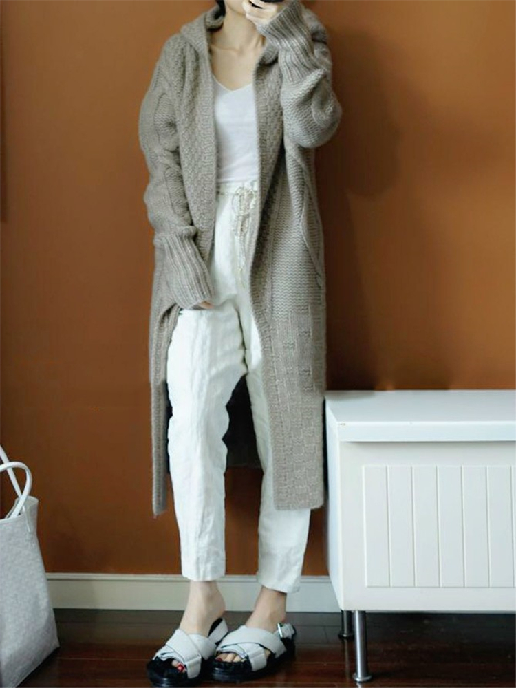 Casual hooded long sleeve pocket loose winter spring fall daily long cardigans