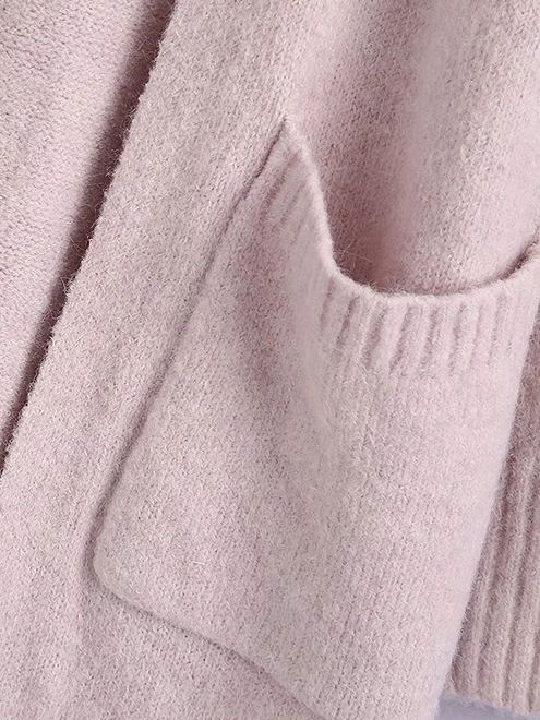 Plain rib knit long drop sleeve patch pocket buttonless cardigans