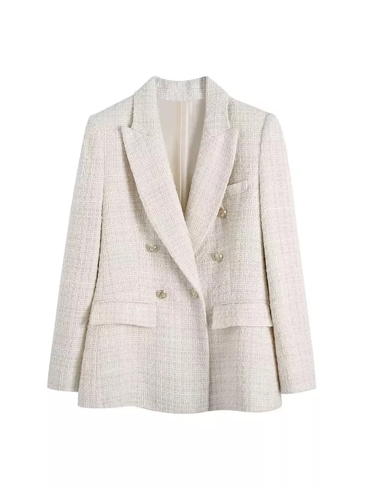 Women high street turn-down collar double breasted button solid blazers