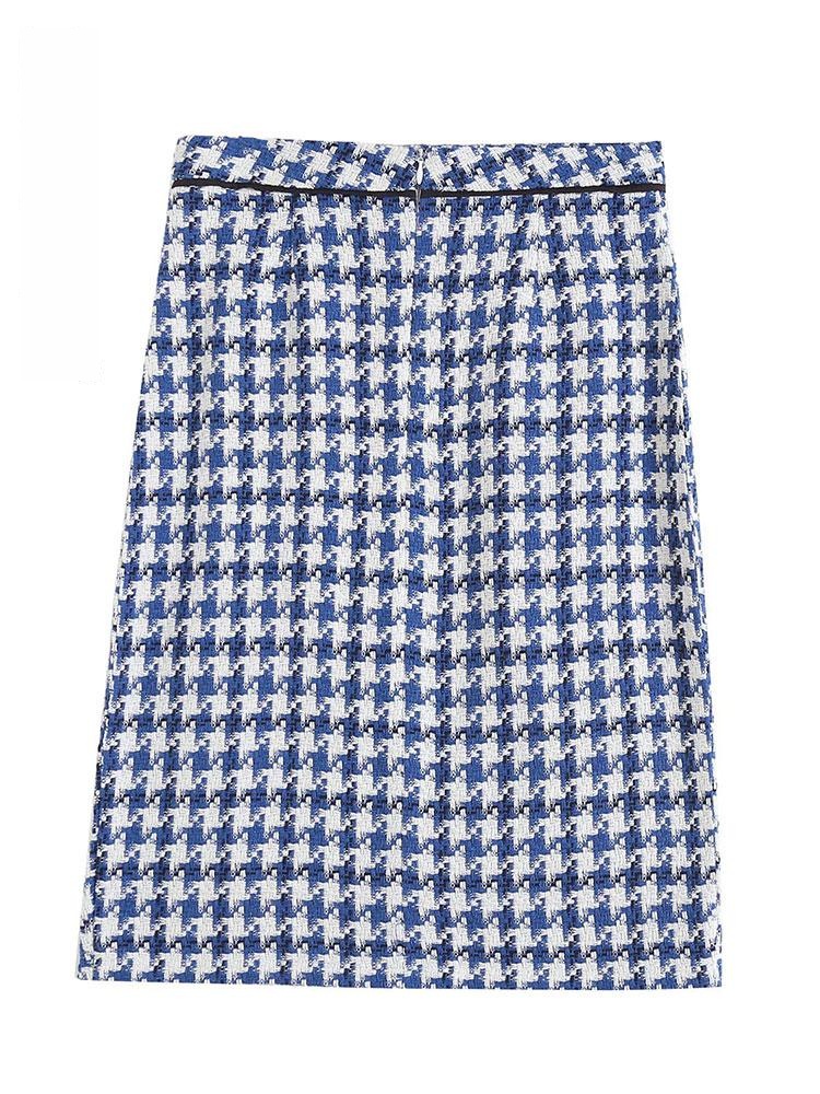 طباعة Houndstooth التنانير عالية الخصر القطن غير المتماثل