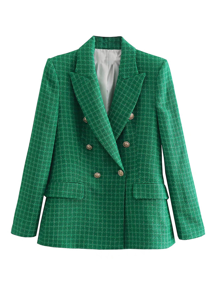 Gingham print double breasts notched neck blazers