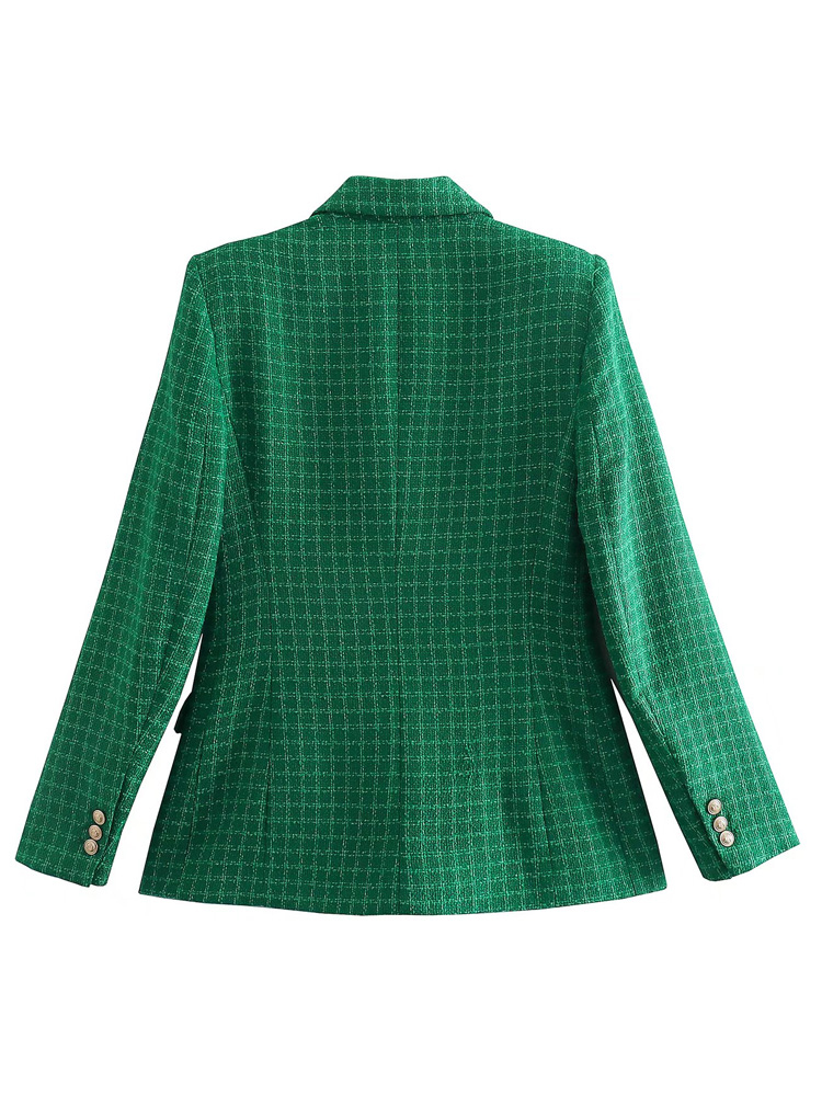 Gingham print double breasts notched neck blazers