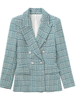 Tweed double breasted notched collar blazers