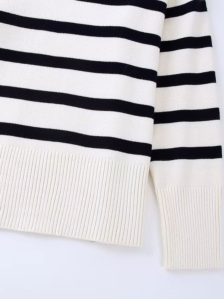 Chic striped collar long sleeve loose spring fall daily pullovers