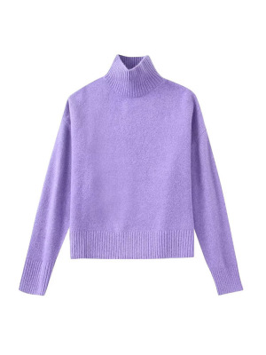 Elegantní jednoduché svetry s vysokým výstřihem a dlouhým rukávem na podzimní jarní denní svetry