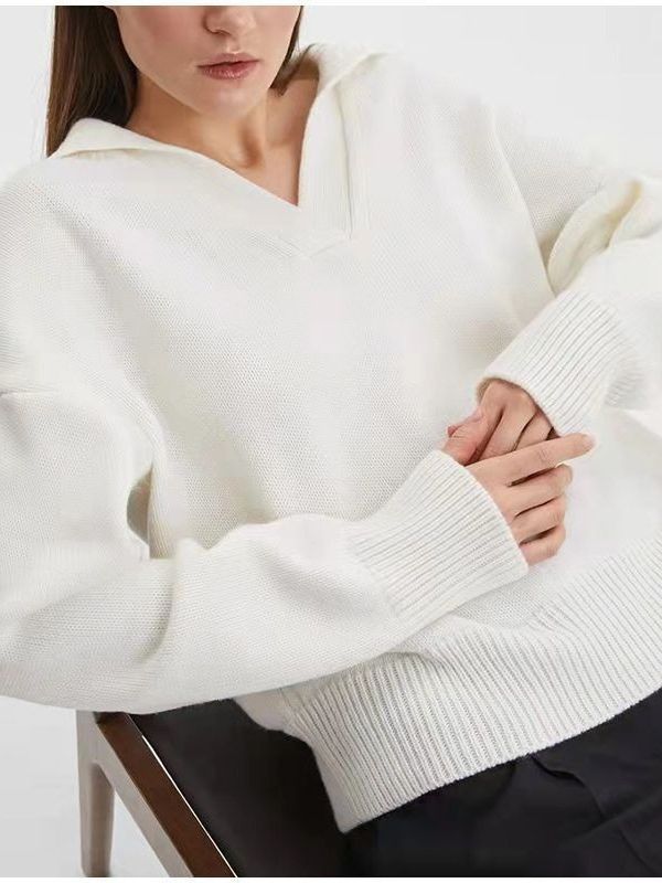 Casual plain v neck long sleeve loose winter spring fall daily pullovers
