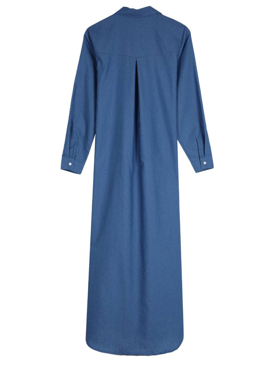 Štýlové modré maxi šaty s golierom