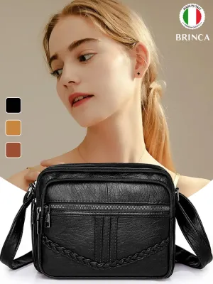 High-end Italian leather crossbody bag with large capacity