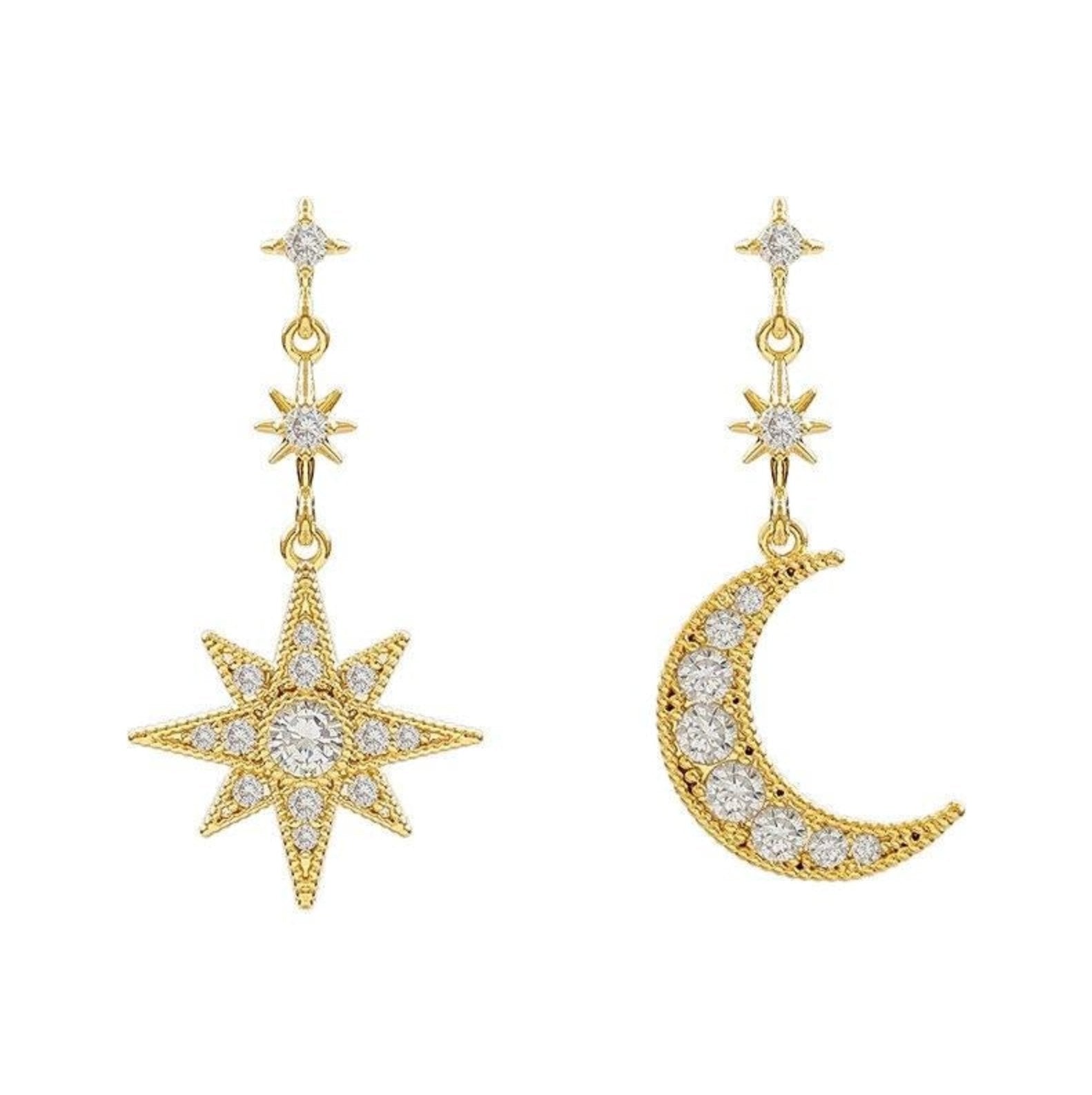 Crystal Moon & Star Earrings