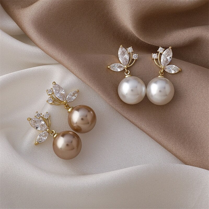 Crystal Butterfly & Pearl Earrings
