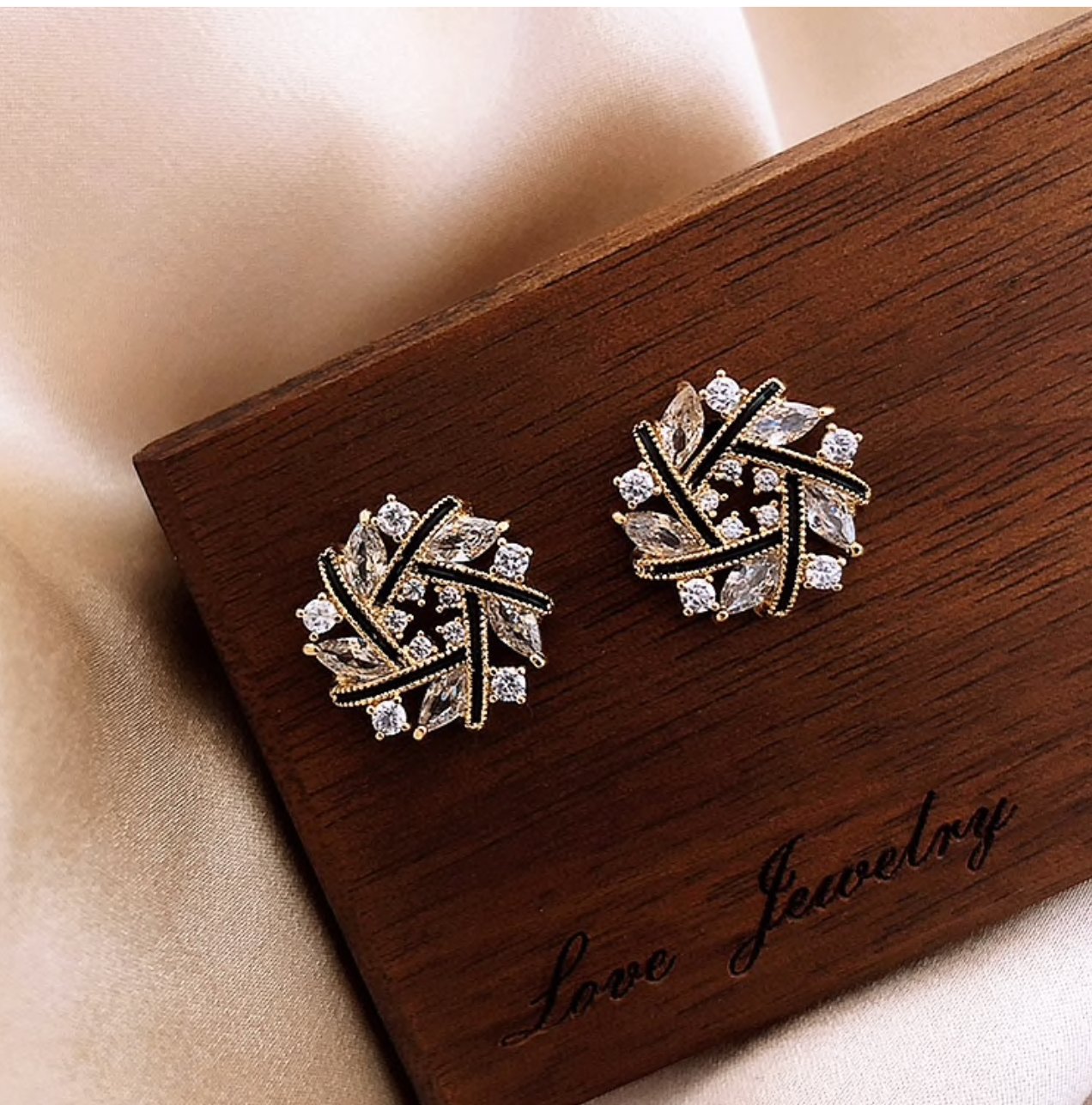 Black & Gold Flower Earrings