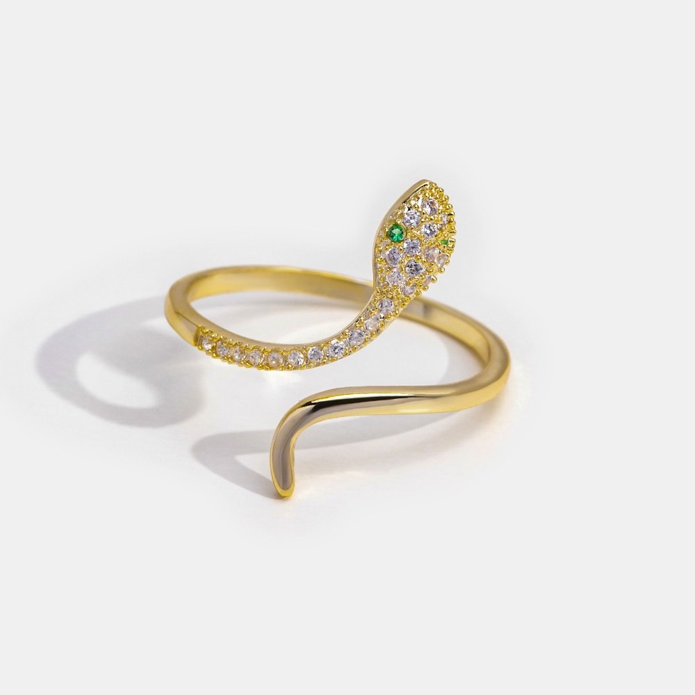 14K Gold Crystal Snake Rings
