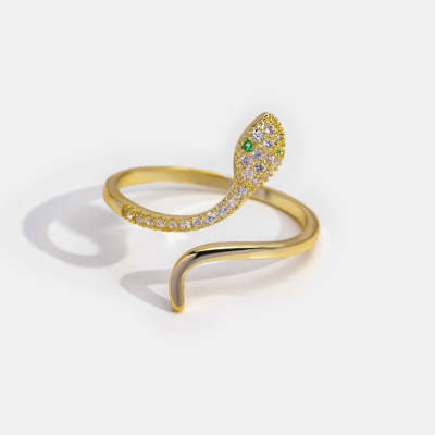 14K Gold Crystal Snake Rings