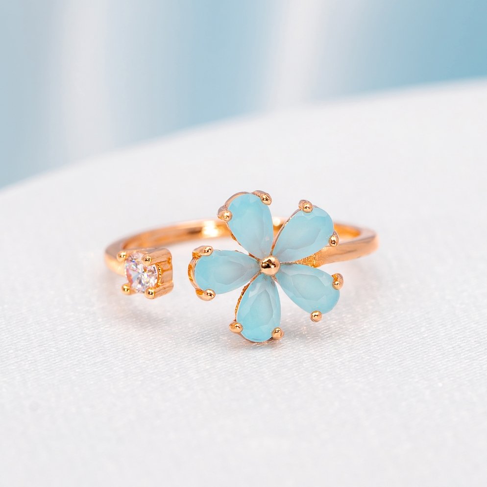 Blue Crystal Dahlia Flower Ring