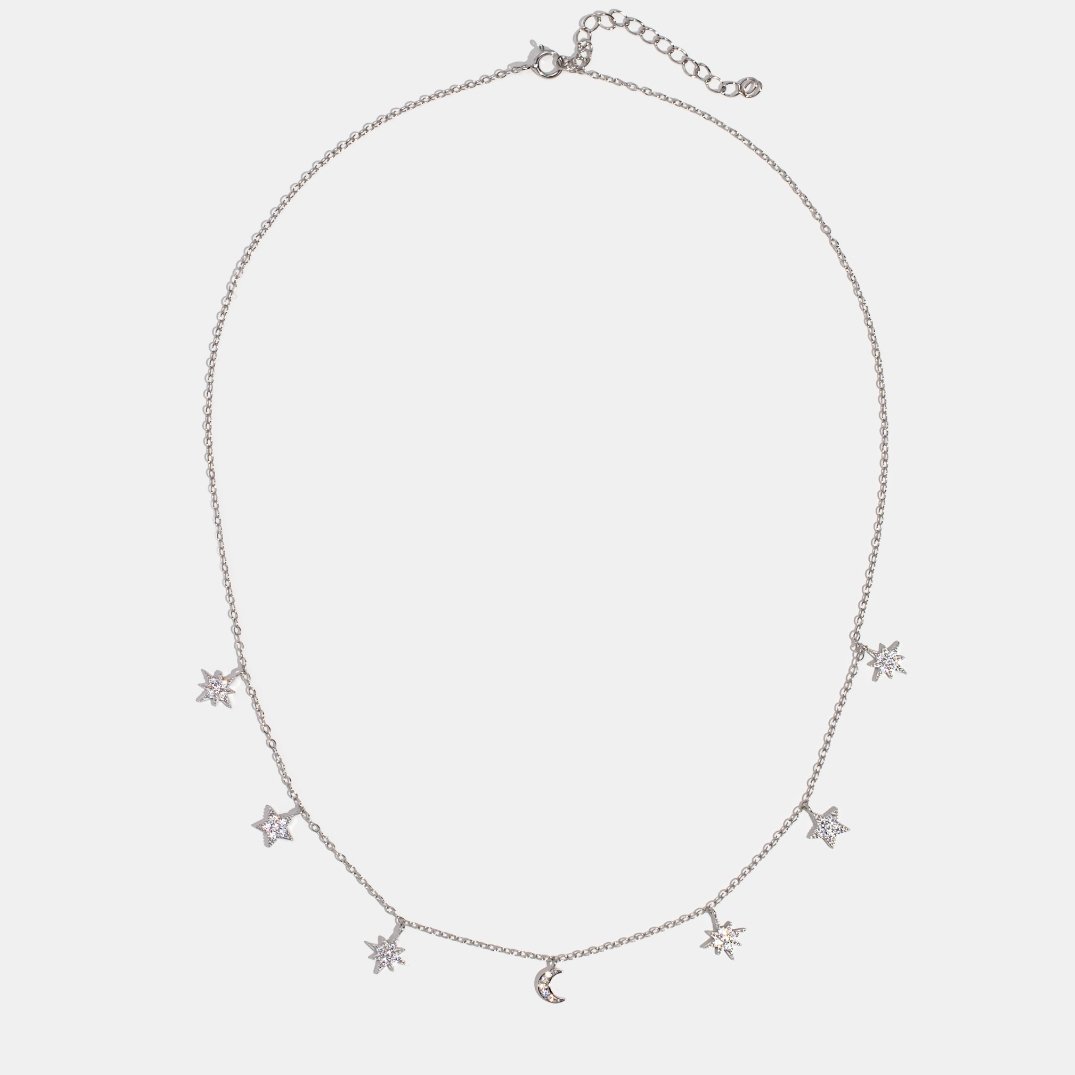 Estrella Star & Moon Silver Necklace