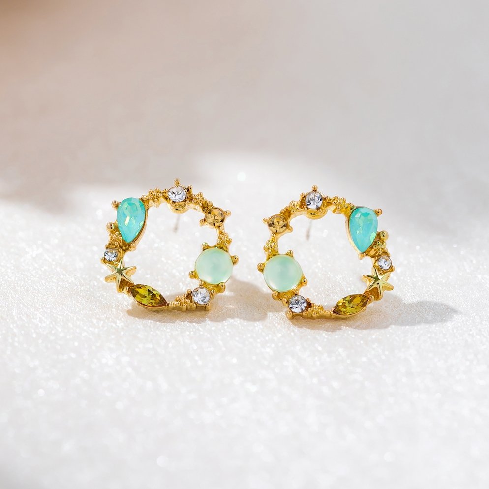 Jade & Yellow Crystal Orelia Earrings