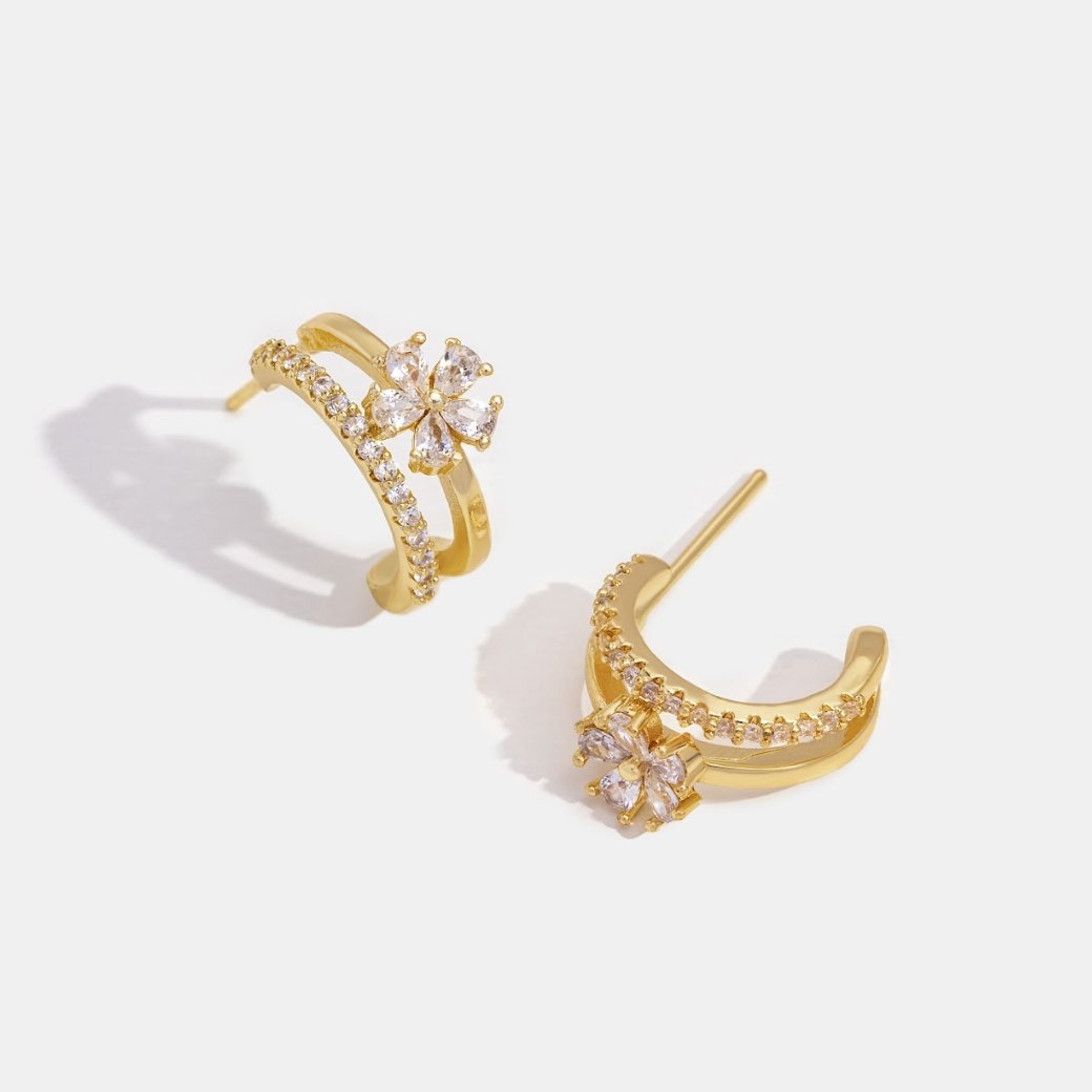 Crystal Daisy Semi Hoop Earrings