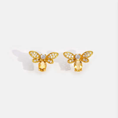 Crystal Yellow Bee Earrings