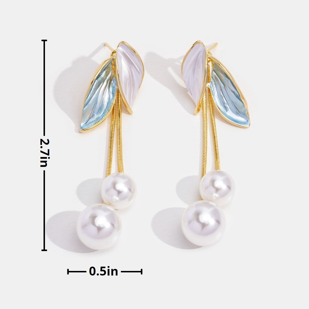 Falling Leaf Pearl Tassel Earrings