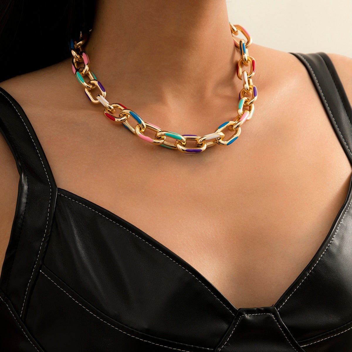 Gold Chain Rainbow Choker