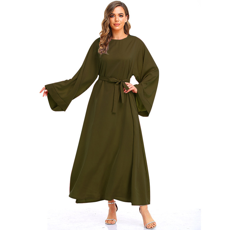 autumn lace up muslim dress