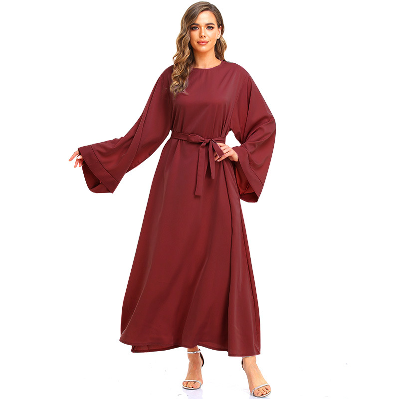 autumn lace up muslim dress