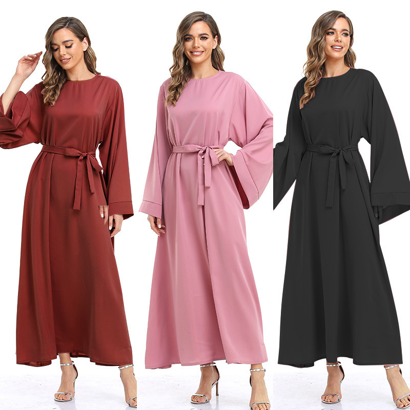 autumn lace up muslim dress
