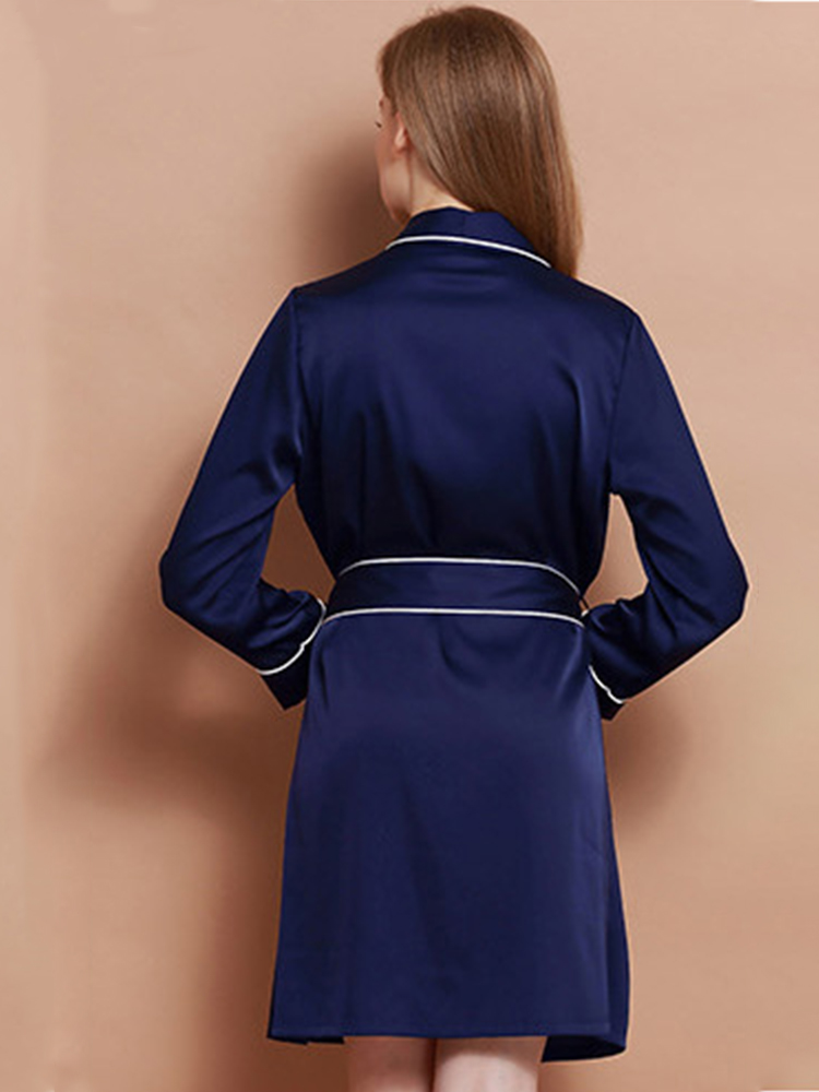 Silky pink blue belted long sleeve loungewear pajamas robe
