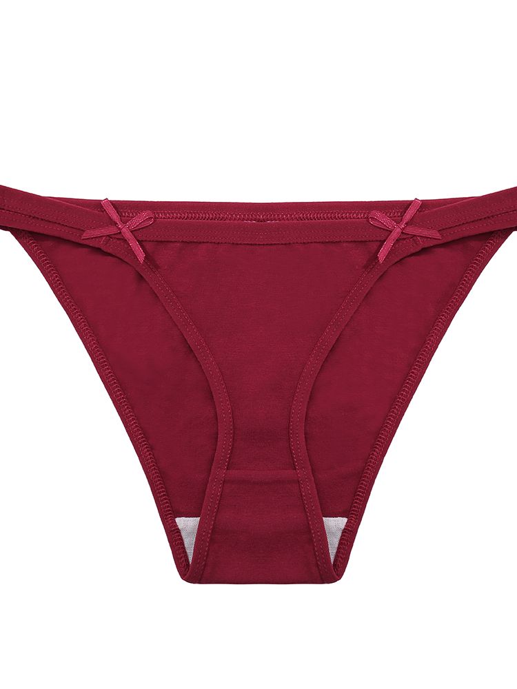 Plain bowknot side straps cotton panties