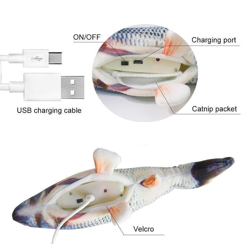 Pluszowa symulacja USB do ładowania rybka dla kota