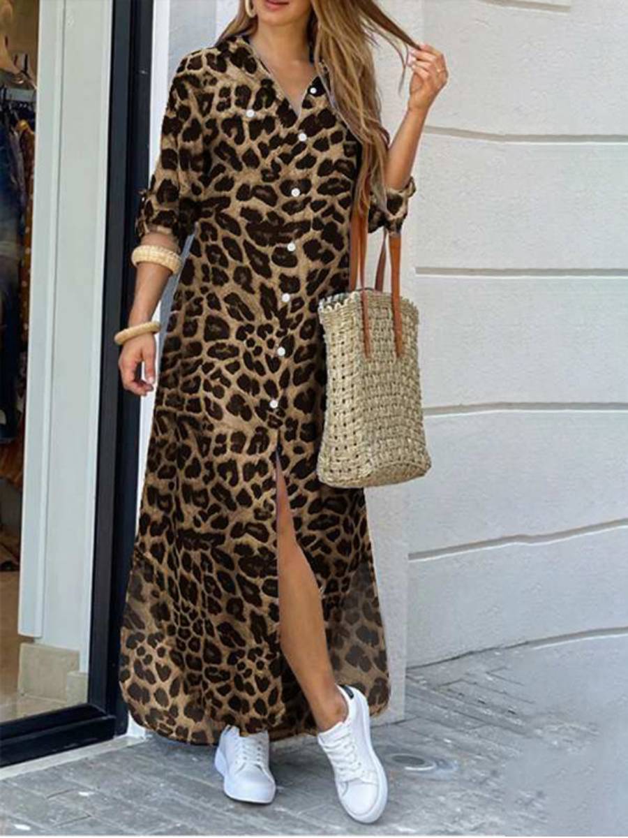 Leopard Print Lapel Dress